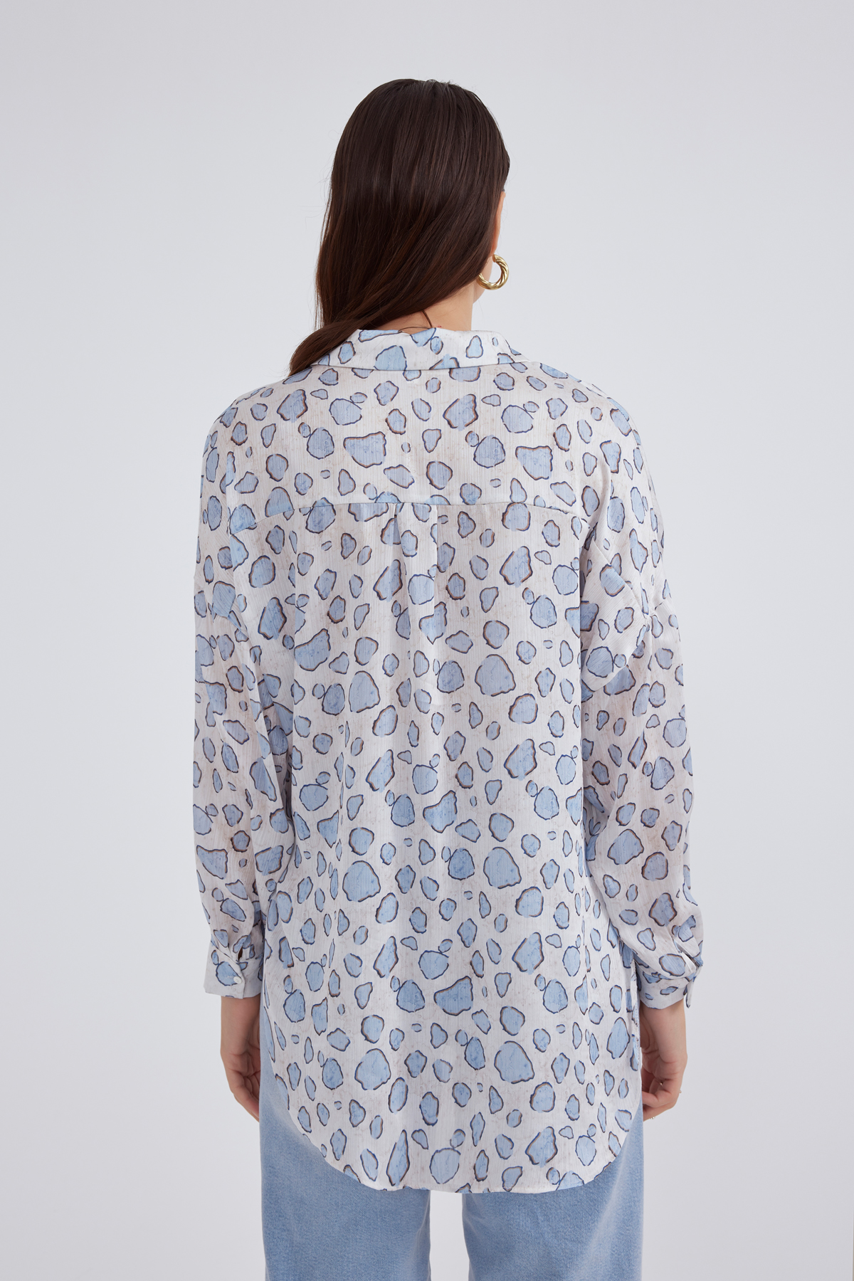 Low shoulder printed shabby shirt - BLUES